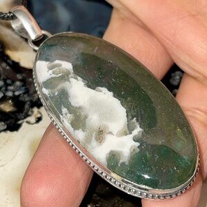 Green Mocha Stone Moss Agate Pendant 2 1/2”